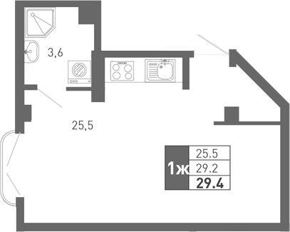 Студия, 28.5 м², 2/3 этаж, ЖК «Монако»