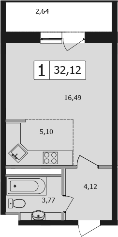 Студия, 29.48 м², 16/16 этаж, ЖК «Жемчужина»