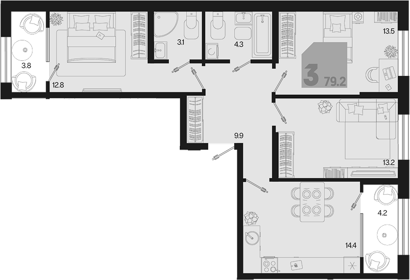 Продается 3-комн. квартира, 71.2 м²