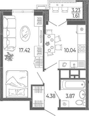 1-комн., 35.71 м², 14/21 этаж, ЖК «Эстет»