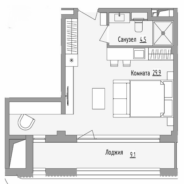 1-комн., 34.4 м², 4/7 этаж, ЖК «Cosmos Черное море Риверта Отель»