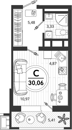 Студия, 24.65 м², 9/18 этаж, ЖК «Родные Просторы»
