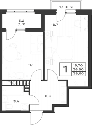 Продается 1-комн. квартира, 36.7 м²