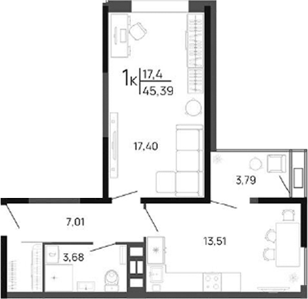 Продается 1-комн. квартира, 40.51 м²