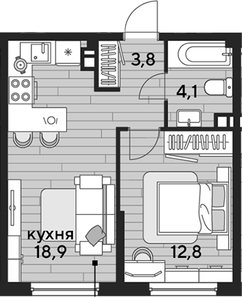 1-комн., 39.6 м², 8/16 этаж, ЖК «DОГМА ПАРК»