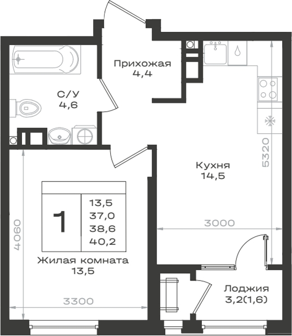 1-комн., 37 м², 7/9 этаж, ЖК «Нагория»