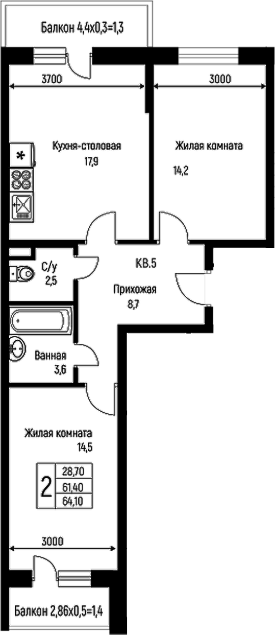3-комн. Nova Vita