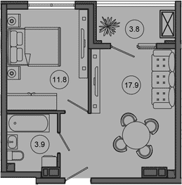 2-комн., 33.6 м², 3/10 этаж, ЖК «Гостиничный комплекс GREENMONT»