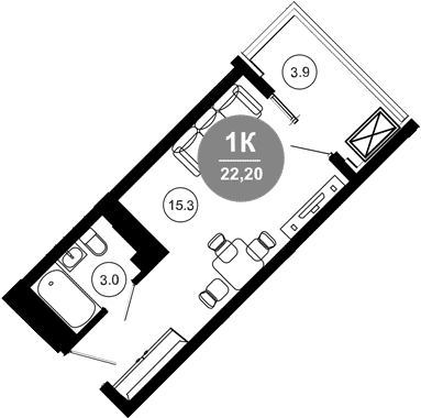 Студия, 19.4 м², 9/10 этаж, ЖК «Гостиничный комплекс GREENMONT»