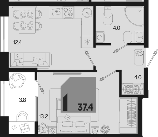 Продается 1-комн. квартира, 33.6 м²