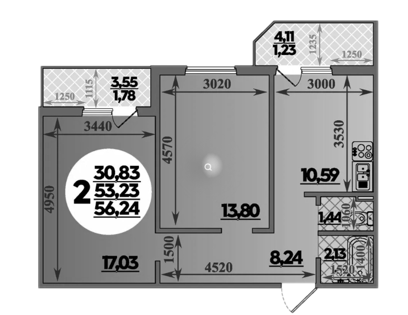 2-комн., 53.23 м², 1/16 этаж, ЖК «Восточный. Квартал №6»