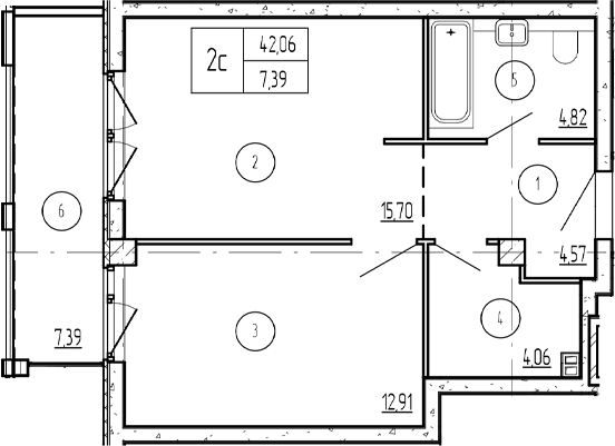 Продается 2-комн. квартира, 42.92 м²