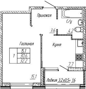 1-комн., 30.6 м², 2/9 этаж, ЖК «Архитектор. ГК ЮгСтройИнвест»