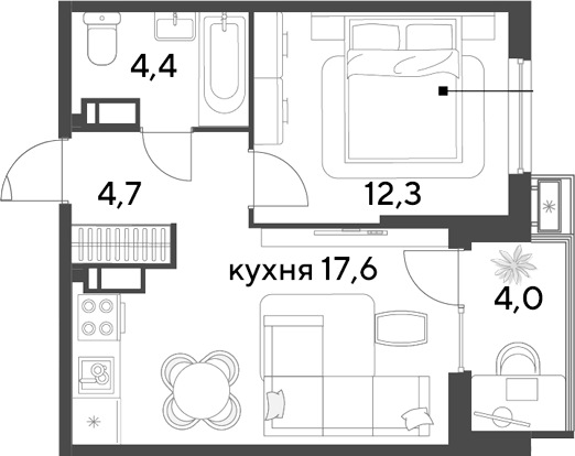 2-комн., 39 м², 13/18 этаж, ЖК «Парк Победы»