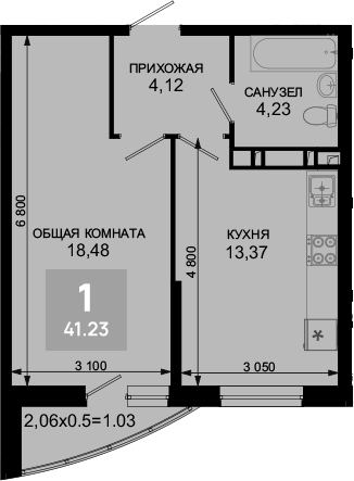 1-комн., 40.2 м², 11/19 этаж, ЖК «Лучший»