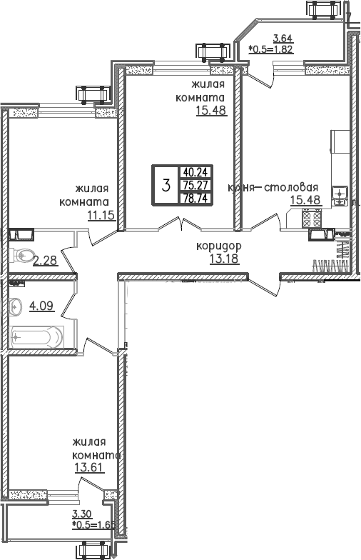 4+ комнаты, 75.27 м², 4/23 этаж, ЖК «Урал»