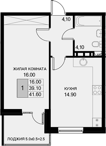 Продается 1-комн. квартира, 39.1 м²