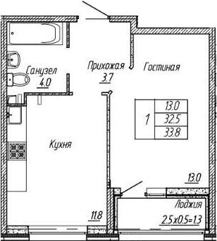 1-комн., 32.5 м², 2/18 этаж, ЖК «Архитектор. ГК ЮгСтройИнвест»