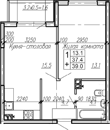 1-комн., 37.4 м², 3/4 этаж, ЖК «Эво»