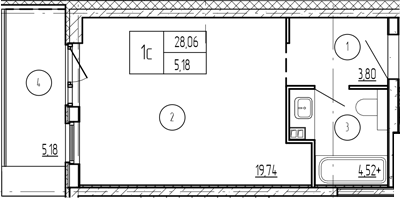 Студия, 26.51 м², 3/9 этаж, ЖК «Лучи»