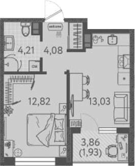 1-комн., 34.14 м², 8/9 этаж, ЖК «Друзья»