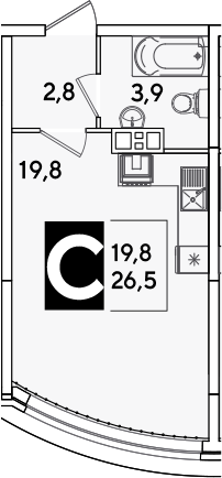 Студия, 26.5 м², 3/16 этаж, ЖК «Самолет»