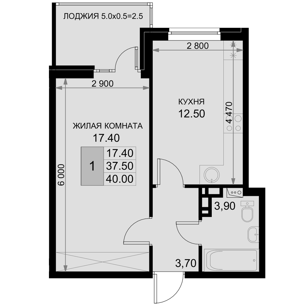 1-комн., 37.5 м², 7/7 этаж, ЖК «История»