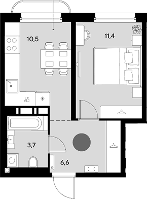 1-комн., 32.2 м², 11/18 этаж, ЖК «Грейд»
