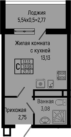 Студия, 18.96 м², 11/16 этаж, ЖК «Sun Hills Ольгинка»