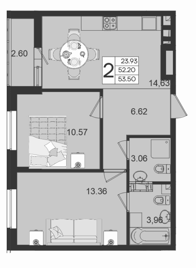 Продается 2-комн. квартира, 52.2 м²