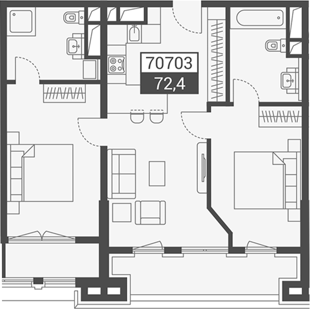 Объект, 72.4 м², 2/7 этаж, ЖК «Красная поляна 540»