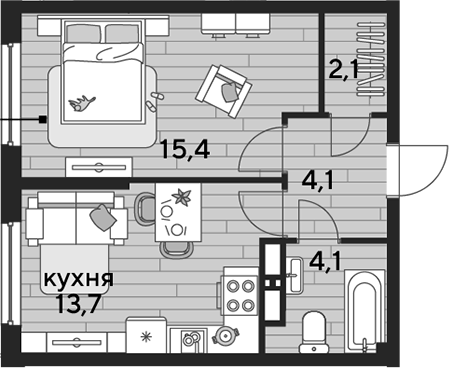1-комн., 39.3 м², 14/19 этаж, ЖК «DОГМА ПАРК»