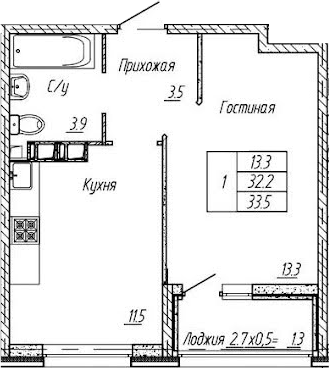1-комн., 32.2 м², 9/9 этаж, ЖК «Архитектор. ГК ЮгСтройИнвест»