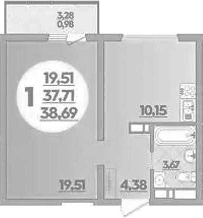 1-комн., 37.71 м², 9/9 этаж, ЖК «Предгорье Лаго-Наки»