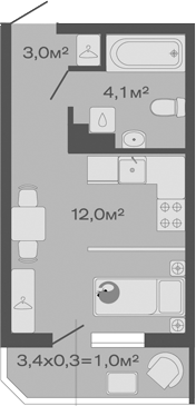 Студия, 19.1 м², 1/4 этаж, ЖК «Дзенпарк»