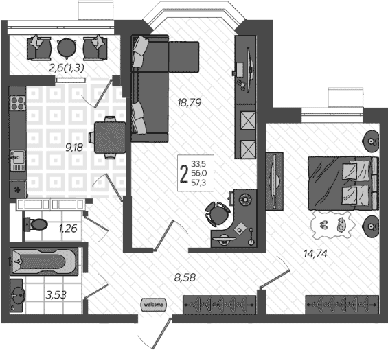 Продается 2-комн. квартира, 56 м²
