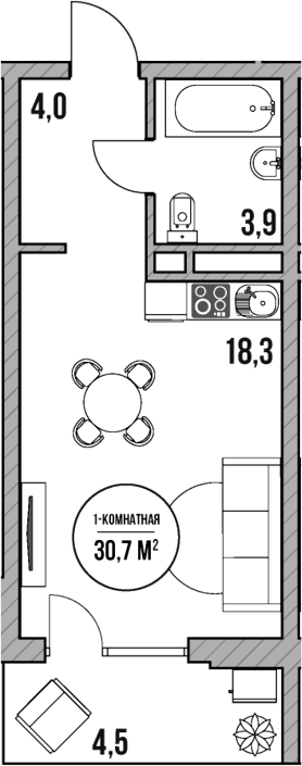 Студия, 26.2 м², 4/5 этаж, ЖК «МореТут»