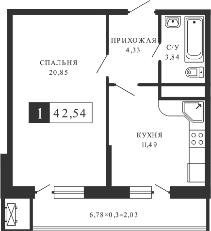 Продается 1-комн. квартира, 40.91 м²