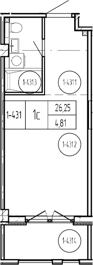 Студия, 26.25 м², 3/9 этаж, ЖК «Лучи»