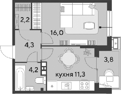 1-комн., 38 м², 8/9 этаж, ЖК «Парк Победы»
