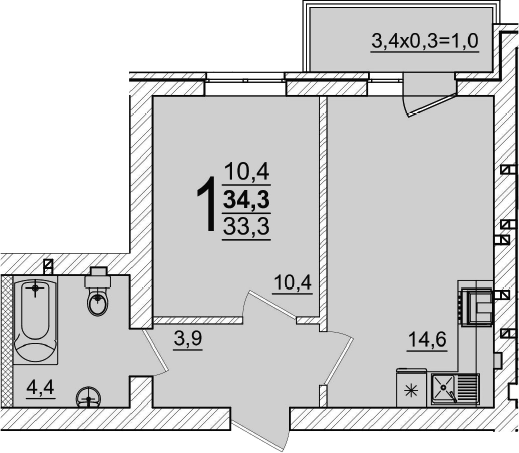 Продается 1-комн. квартира, 33.3 м²
