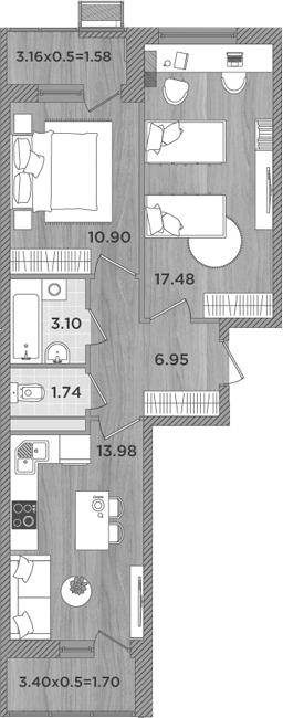 2-комн., 54.15 м², 6/8 этаж, ЖК «Сады у моря»