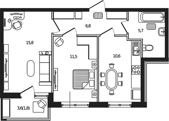 2-комн., 50.4 м², 4/9 этаж, ЖК «Сиреневый бульвар»