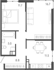 2-комн., 53.7 м², 4/24 этаж, ЖК «Все Свои VIP»