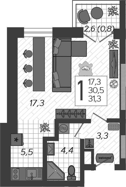 Студия, 30.5 м², 2/12 этаж, ЖК «Летний»