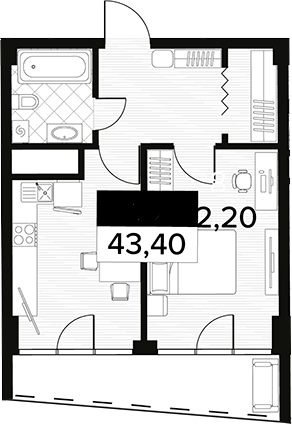 Объект, 43.4 м², 5/14 этаж, ЖК «Горизонт. AVA Сочи»