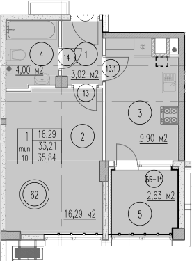 1-комн., 33.21 м², 1/10 этаж, ЖК «Agoy Park Residence by Lavicon»