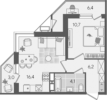 2-комн., 37.4 м², 22/24 этаж, ЖК «Рекорд»