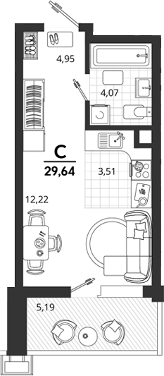 Студия, 24.45 м², 2/18 этаж, ЖК «Родные Просторы»