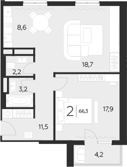 1-комн., 62.1 м², 3/8 этаж, ЖК «LeePrime Residences Polyana Sochi»